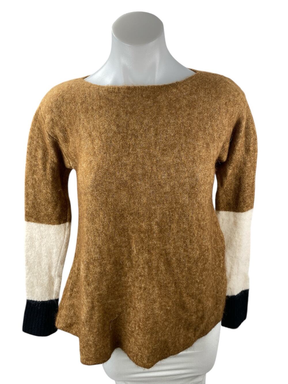 Pennyblack Women's Tan Colorblock Knit Long Sleeve Pullover Sweater Top Size S